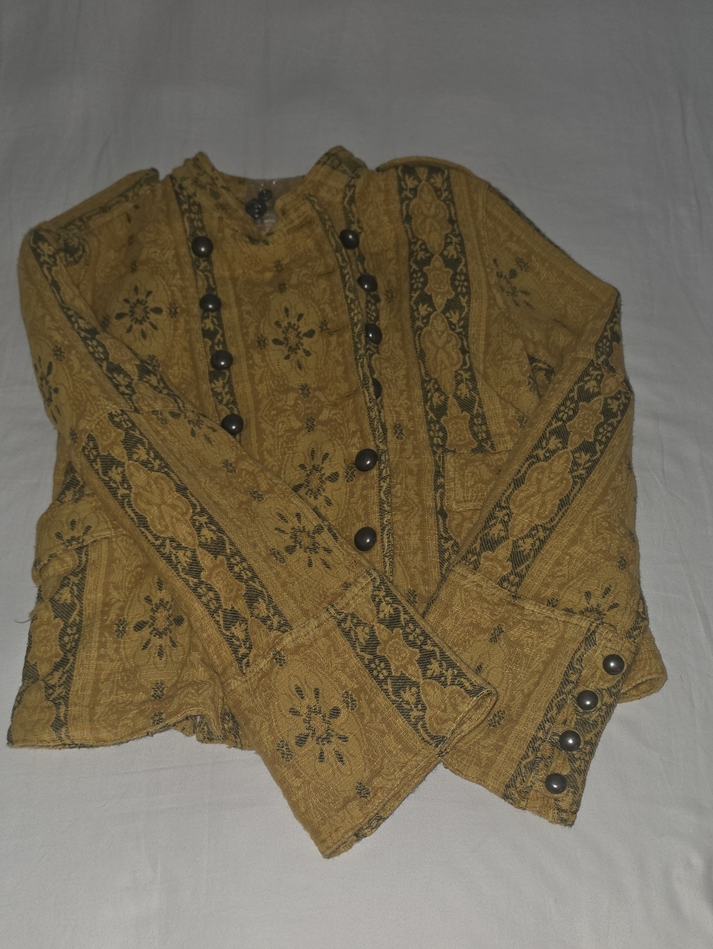 Free People Mustard Patterned Button-Front Cardigan